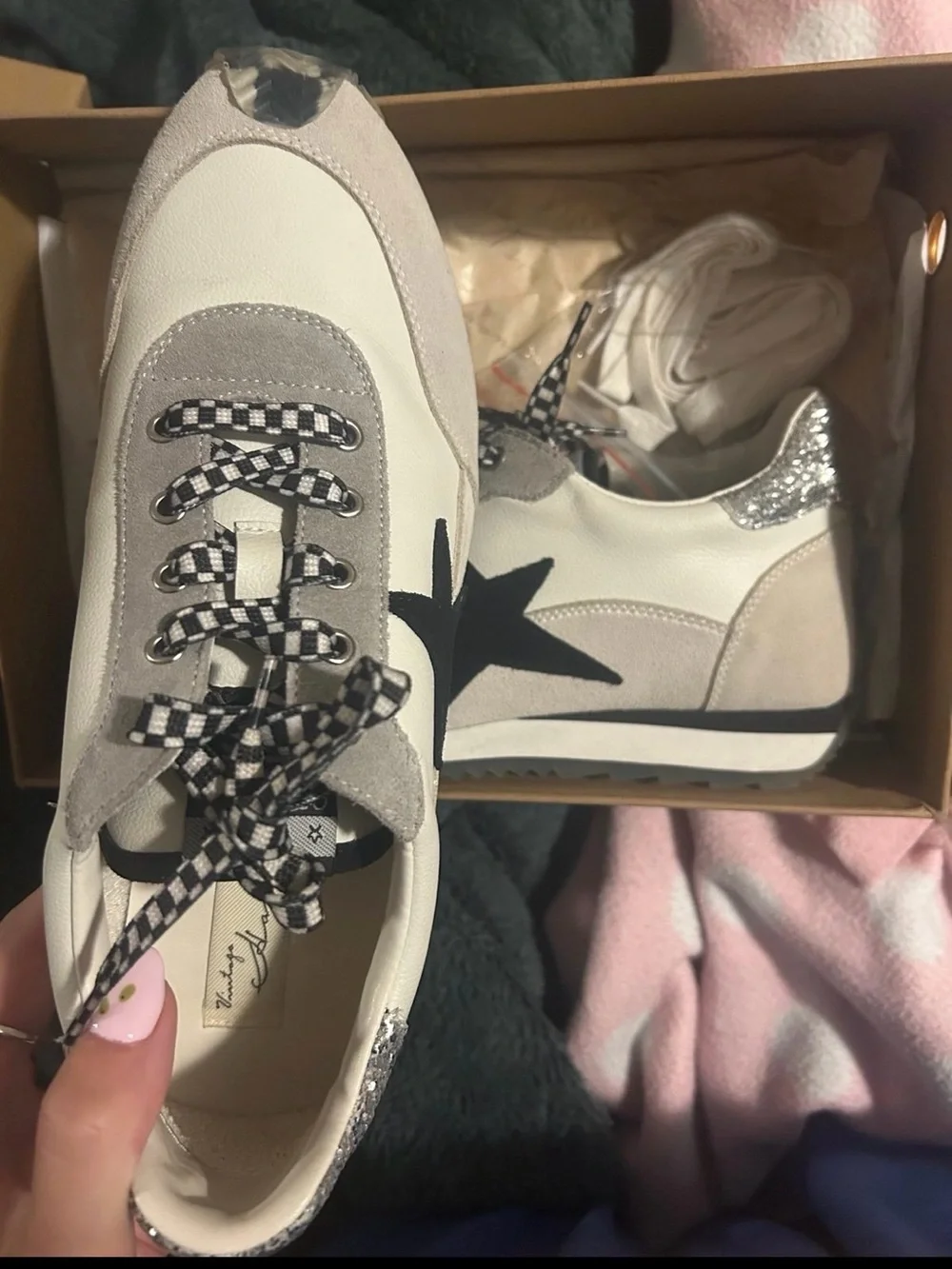 Vintage Havana White & Gray Sneakers with Black Star